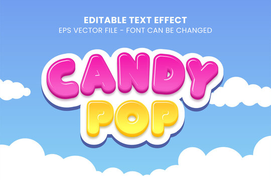 editable text effect with 3d candy pop fun kids style