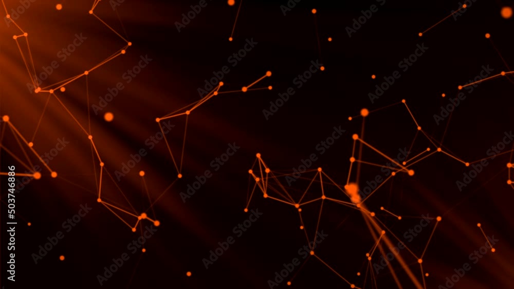 Poster red abstract background, plexus, technology concept. motion. connected dots and lines flying chaotic