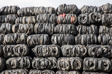 Piles of old tires waiting for recycling