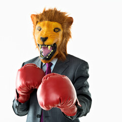 Businessman with head of lion on white background