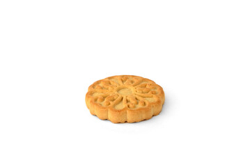Pile of round cookies for tea isolated on white background.