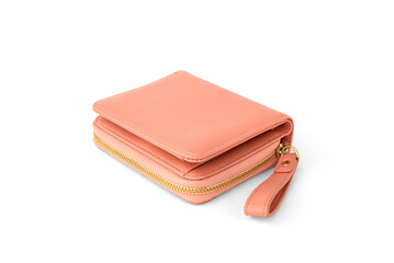 Pink woman wallet isolated on white background.
