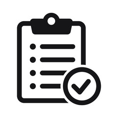 Clipboard icon. Checklist icon of an approved document. Project completed. Tasks vector icon. Task completed.