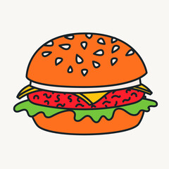 Cartoon vector funny cute Comic characters, burger.