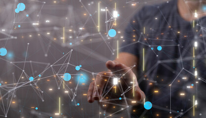 Abstract network of physical devices on the Internet using a network connection with statistics...