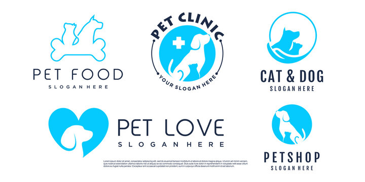 Pet logo design with creative unique element logo collection Premium Vector