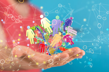 Global network. Blockchain. 3D illustration. Neural networks and artificial intelligence. Abstract