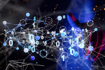 Global network. Blockchain. 3D illustration. Neural networks and artificial intelligence. Abstract