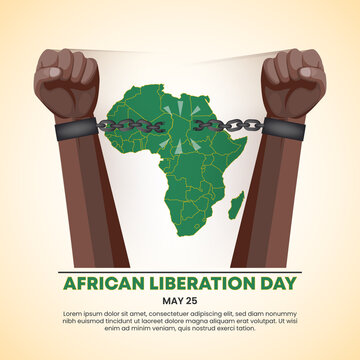 African liberation day or Africa day background with hands breaking a handcuff