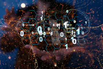 Neural network 3D illustration. Big data and cybersecurity