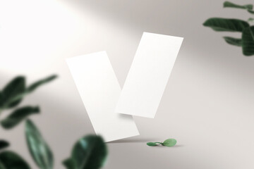 Clean minimal brochure flyer floating on top background with leaves