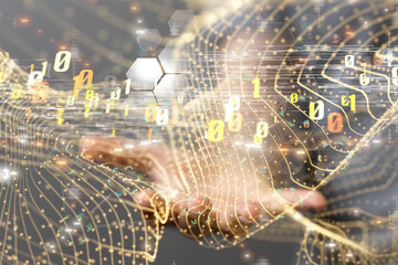 abstract lines with dots over dark background.