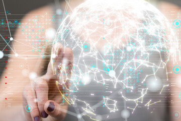 Neural network 3D illustration. Big data and cybersecurity