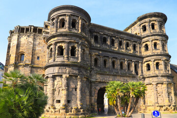 Obraz premium View at the Black Gate (Porta Nigra ) a roman city gate in Trier - Germany