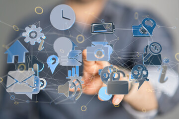 Neural network 3D illustration. Big data and cybersecurity