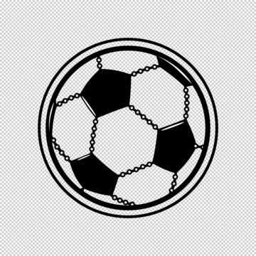 Soccer ball, black and white graphic in a flat style on a football theme. Imitation of a circuit, network connection. Logo icon isolated on transparent background. Vector illustration.