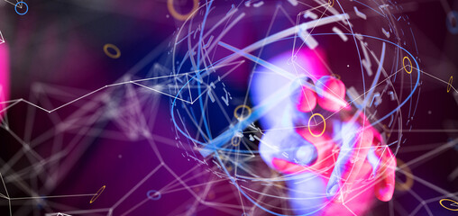 Global network. Blockchain. 3D illustration. Neural networks and artificial intelligence. Abstract