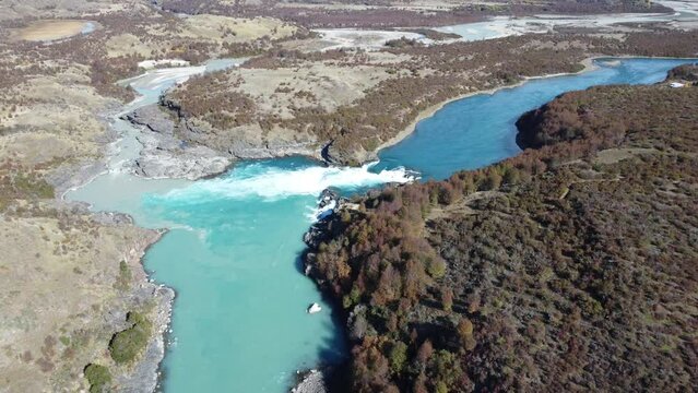 Aerial view Confluence of Baker river and Neff river, Patagonia, Chile. South America
