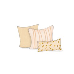 Beige, striped and rectangular patterned orange leaves pillow