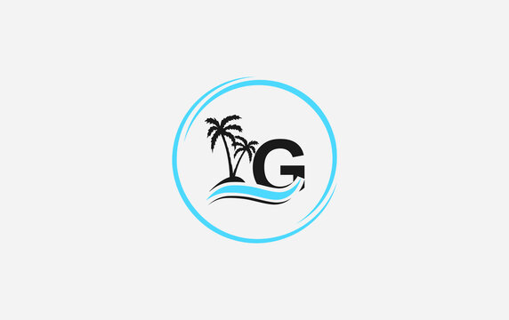 Nature water wave and beach tree vector art logo design with the letter and alphabet G