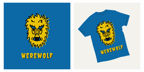 Werewolf mascot cartoon illustration for shirt
