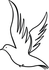 flying dove with line art style, vector shaped image