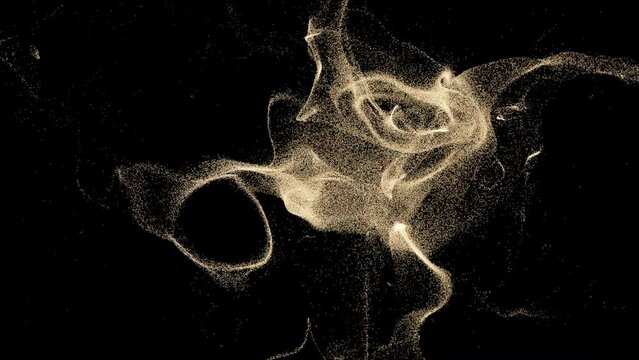 Abstract flying golden particles on a black background. Design. Space dust in outer space gathering in one spot.