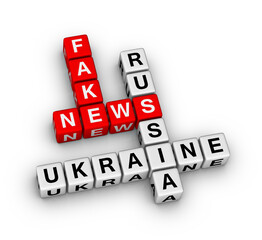 Fake News Russia Ukraine Crisis Crossword Puzzle. 3D Illustration on White Background - 503756262