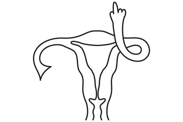 single line art middle finger uterus - obrazy, fototapety, plakaty
