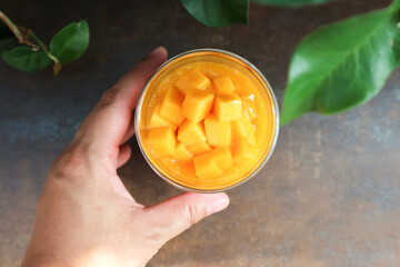 mango smoothie or mango yogurt smoothie , blended mango