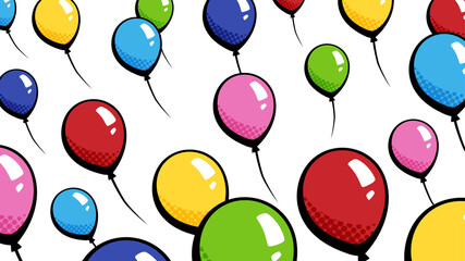 アメコミ風のバルーンリリースの背景_風船飛ばしのイラスト_16:9 © ふわぷか