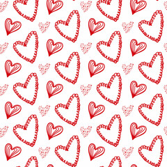 Cute hand drawn Valentine's hearts seamless pattern. Decorative doodle love heart shape in sketch style. Scribble ink hearts polka dot for wedding design, wrapping, ornate and greeting cards