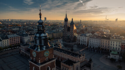 Kraków city - Main Square from above - obrazy, fototapety, plakaty