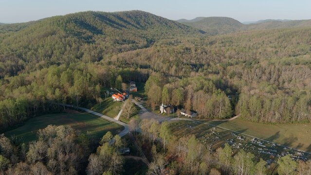 Aerial view of rural north Carolina in the Blue Ride Mountains.