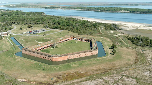 Aerial view of Fort Pulaski, a fort from the American Civil War.