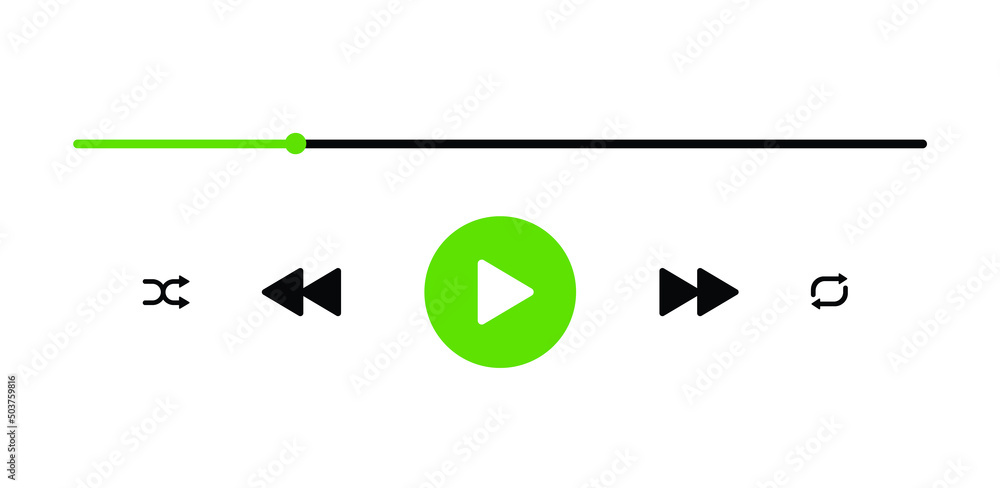 Poster Media music player interface isolated on white background. Multimedia frame template. Mockup live stream window, player. Online broadcasting. Multimedia navigation and music application.