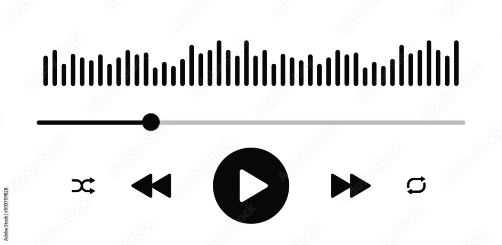 Poster Media music player interface isolated on white background. Multimedia frame template. Mockup live stream window, player. Online broadcasting. Multimedia navigation and music application.