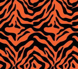 tiger texture seamless pattern, black stripes on orange background, vector print