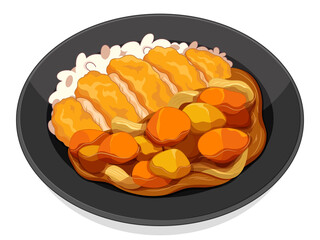 Japanese katsu curry with rice illustration vector.
(Chicken curry recipe menu)