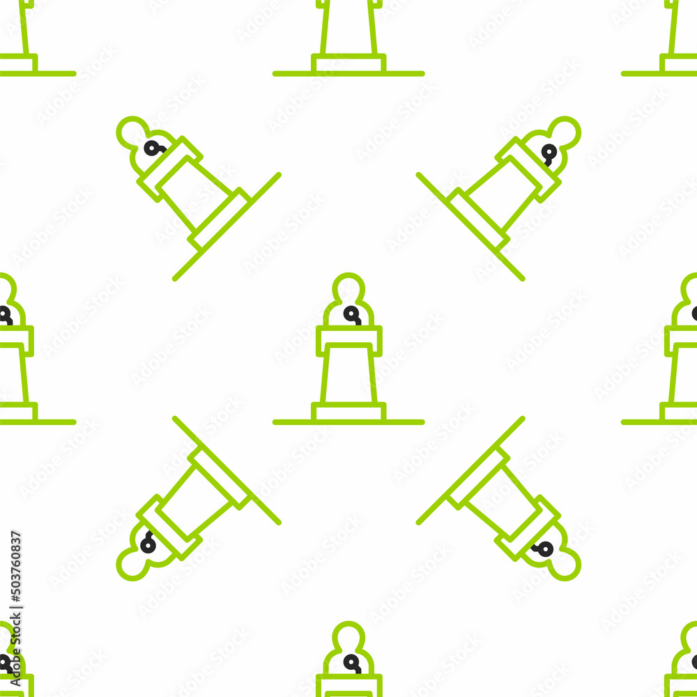 Poster line speaker icon isolated seamless pattern on white background. orator speaking from tribune. publi