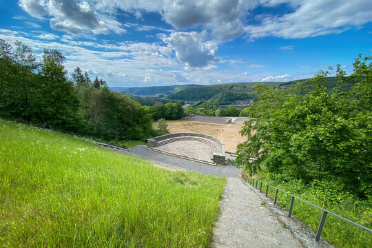 Panoramic view of Nationalpark Eifel, Germany overlooking thing square &ldquo;Vogelsang&rdquo; .