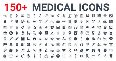 Fototapeta na wymiar Medical Icons Set. Glyph Icons, Sign and Symbols in Flat Glyph Design Medicine and Health Care with Elements for Mobile Concepts and Web Apps. Collection Modern Infographic Logo and Pictogram
