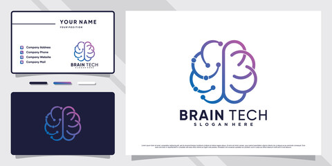 Brain technology logo design illustration with creative concept and business card template Premium Vector