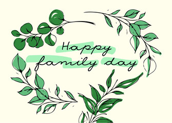 Happy family day vector banner. illustrations of green leafs