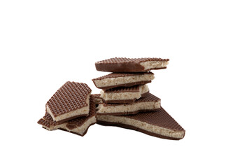 Slices of delicious milk chocolate isolated on white background. Chocolate bar. Sweets with cocoa butter.