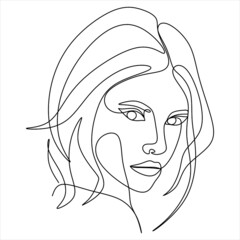 Abstract girl face continuous one line drawing minimalism design isolated on white background