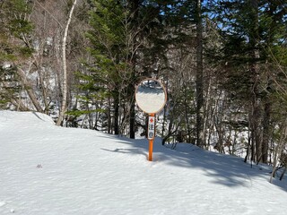 冬のカーブミラー