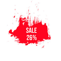 26 percent off sale with brush drawing color red vector.