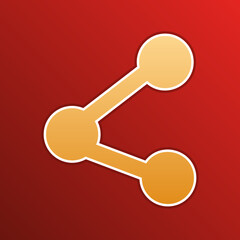 Share sign illustration. Golden gradient Icon with contours on redish Background. Illustration.