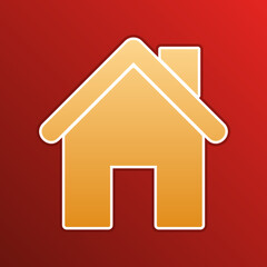 Home silhouette illustration. Golden gradient Icon with contours on redish Background. Illustration.